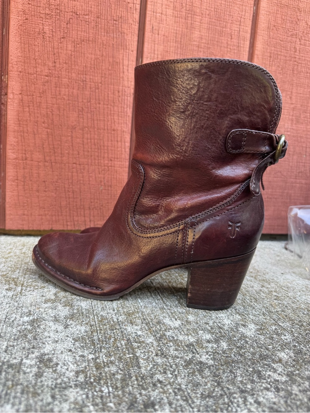FRYE Joan Campus Short Leather Ankle Boots Brown Burgundy 7M